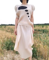 Issey Miyake Pleats Please geometric top skirt set maxi beige ecru eggshell OSFM
