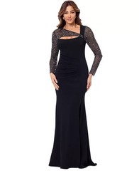 Betsy Adam Womens Embellished Gown BlackSilverGunmetal 12 14 10