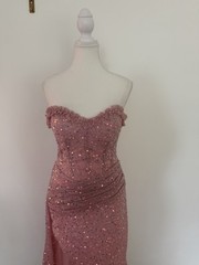 Pink Solid Sequin Long Gown Sweetheart Lace Up Train with transparent straps