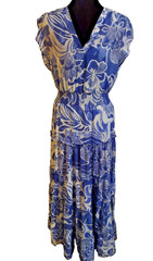 Cynthia Steffe Blue White Floral Tiered Maxi Dress Women&rsquo;s Small Boho Resort