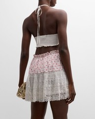 NWT LoveShackFancy Kesia Mini Dress XS Poppy Pink Floral Lace Cotton Halter