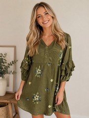 Fig & Flower Women&rsquo;s Embroidered Boho Midi Dress Size Medium