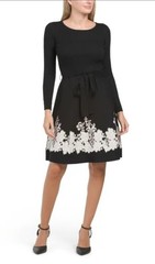 Taylor Embroidered Tie-Waist Sweater Dress Size L Retail: $109