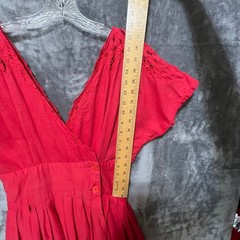 Vintage Nancy Johnson Red Cutwork Lace Dress Sz M Cotton Dolman Midi Cottagecore