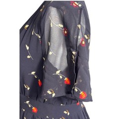 Madewell Navy Blue Floral V-Neck Maxi Dress Short Flutter Sleeve Size 00