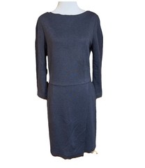 LL BEAN Sheath Dress Size 10 Gray Nylon Rayon Spandex Faux Wrap Front 3/4 Sleeve