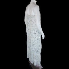 NWT Samsoe Samsoe Womens Large White Pleated Blue Polka Dot Maxi Dress Tatiana