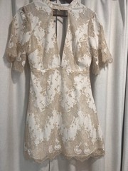 Honey Belle Ivory Eyelash Lace Open Back Romantic Keyhole Dress Sz S Bridal