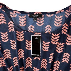 Premise Dresses Womens Navy Pink Leaf Print Ruched Empire Waist Dress Size 14