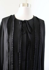 Banana Republic Black Pleated Ruffle Tie Neck Shift Button Front Dress Size XS