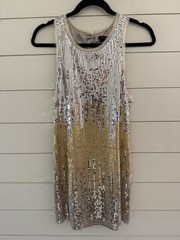 BCBGMAXAZRIA Silver/Gold Colorblock Sequin Mini Dress Sleeveless Lined Zip 6