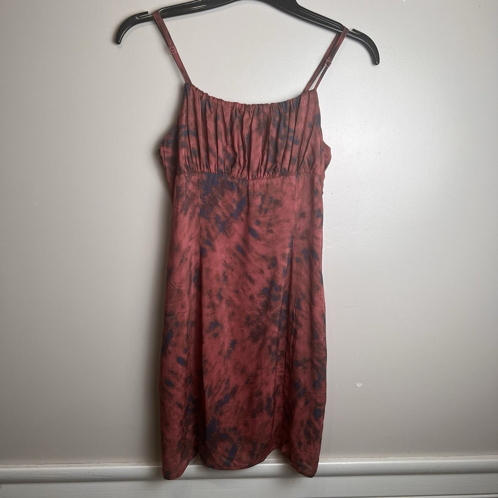 Olivaceous Pink Rose Red & Blue Tie-dye Dress Spaghetti Straps Size M, NWOT