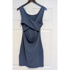 Roxy Blue Textured Knit Crossover Back Cutout Mini Tank Dress Womens Large