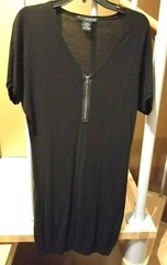CALVIN KLEIN Black Sweater Dress Zip Front Short Sleeves Sz.S EUC WOW!