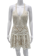 BCBGMAXAZRIA Women Mini Lace Halter Dress Beige Sleeveless Zip Size 4