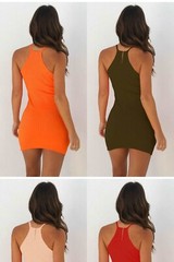 Summer Women Ribbed Bodycon Mini Dresses Ladies Strappy Clubwear Party Dress