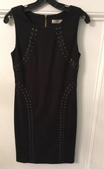 CLUNY Black Sleeveless Sheath Dress; Black Leather W/ Silver Grommets; 6; $388