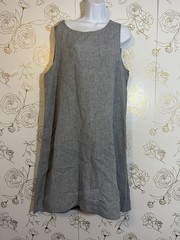Eileen Fisher Dress XL Midi 100% Linen Light Gray Blue Sleeveless Hi Low 03