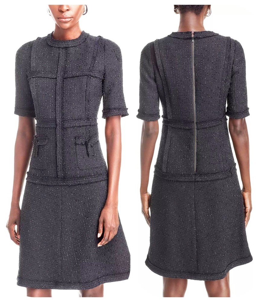 Designer Teri Jon by Rickie Freeman Metallic Tweed Geo Stripe Dress Size 16/XL