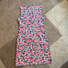 Talbots Womens Pink Blue Floral Pique Sleeveless Shift Dress Size 8