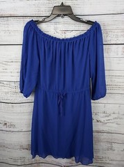 Kensie Dress Medium Blue Off the Shoulder Drawstring Waist Sheer Sleeves NEW