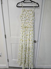 Betsey Johnson White & Yellow Floral Chiffon Ruffled Maxi Dress size 6