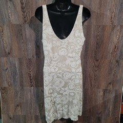 Fresh Produce Sleeveless Knee-Length Dress Sz L Beige Abstract Floral Beach