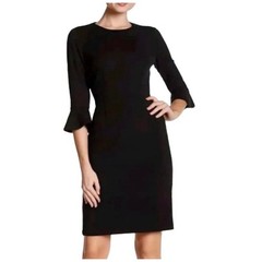 Donna Morgan Black 3/4 Ruffle Sleeve Sheath Dress Lined Stretch Size 6
