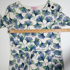 Lilly Pulitzer Shift Dress Ginkgo Print White Blue Green Belted 3/4 Sleeve XS