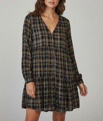 Urban Outfitters Women&rsquo;s Medium Plaid Long Sleeve Tiered Button Down Dress