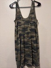 Lucky Brand Camouflage Cotton Blend Green Tank Dress Cinched Back Size Medium