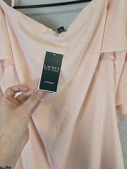 Lauren Ralph Lauren Peach Off-Shoulder Batwing Cocktail Dress Sz 14