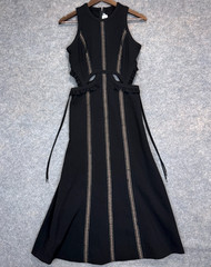 Self Portrait Cutout Midi Dress Womens US 6 Lattice Lace Up Peplum Vertical Trim