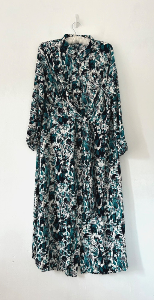 M & S Shirt Dress Women Tie Front Midi/Maxi Green Pattern Size 18 Long