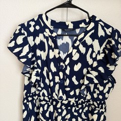 BloomChic Notched Leopard Print Cap Sleeve Ruffle Dress Navy 14-16 XL Animal