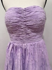 Women&rsquo;s Purple Solid Strapless Sweetheart Tiered Pleated Ruffle Maxi Dress XS