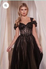 Black Sweetheart Off-Shoulder Corset Tulle Lace Beaded Long Gown Dress M