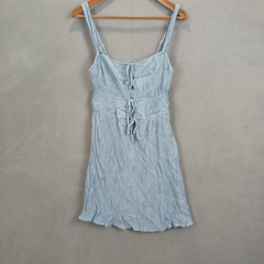 Pink Republic Mini Dress Womens Medium Blue Nylon Pleated Tie Back Square Neck