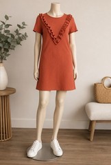One Clothing NWT Women’s Ribbed Ruffle Shift Dress Rust Orange Stretch Size S
