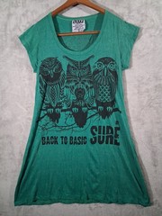 Sure Design Owl Graphic Tshirt Womens Green Boho Indie Cotton Top
