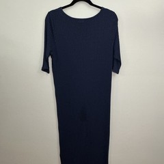 Eileen Fisher Blue Ribbed Knit V-Neck 3/4 Sleeve Midi T-Shirt Dress LG