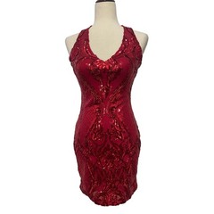 B. Darlin Sequin Halter Bodycon Mini Dress Size 5/6 Red Prom Cocktail