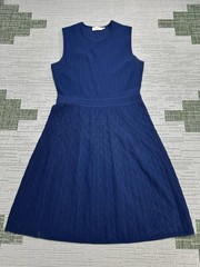 Tory Burch Dress Womens Large Blue Ribbed Knit Blouson *