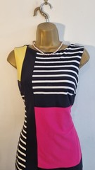 Smart Joseph Ribkoff Monochrome Stripe And Colour Block Shift Dress Size 8