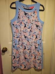 Lilly Pulitzer It&rsquo;s For Shore Light Blue Navy Coral Sleeveless Sheath Dress 10