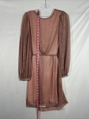 NWT $159 MINKPINK [ XS ] Astrid Plisse Tie Back Mini Dress Pink Metallic U1466