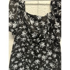 Blue Rain Black Silver Floral Embroidered Puff Sleeve Dress Women&rsquo;s Size L