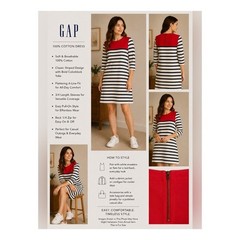 GAP Dress Womens Size M Red Blue White Stripe Tunic Cotton Boatneck Back Zip