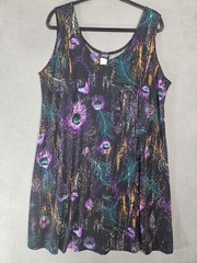 Jostar Women 3X Tank Midi Dress Rainbow Boho Peacock Feather Lagenlook Artsy Sun