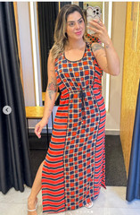 Michael Kors Sleeveless Maxi Dress Soho Colorblock Sleeveless Geometric Red XXS